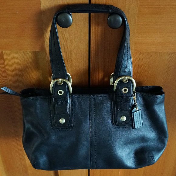 Coach Leather Black Shoulder Bag w/ Gold Hardware - Picture 1 of 9
